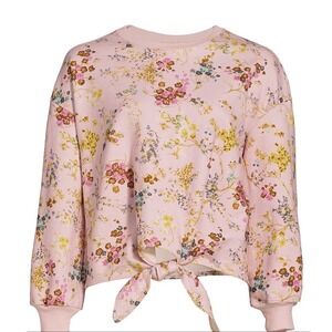 Cinq A Sept Sz Small Parker Sakura Floral Tie-Dye Pullover Sweatshirt Knot Front